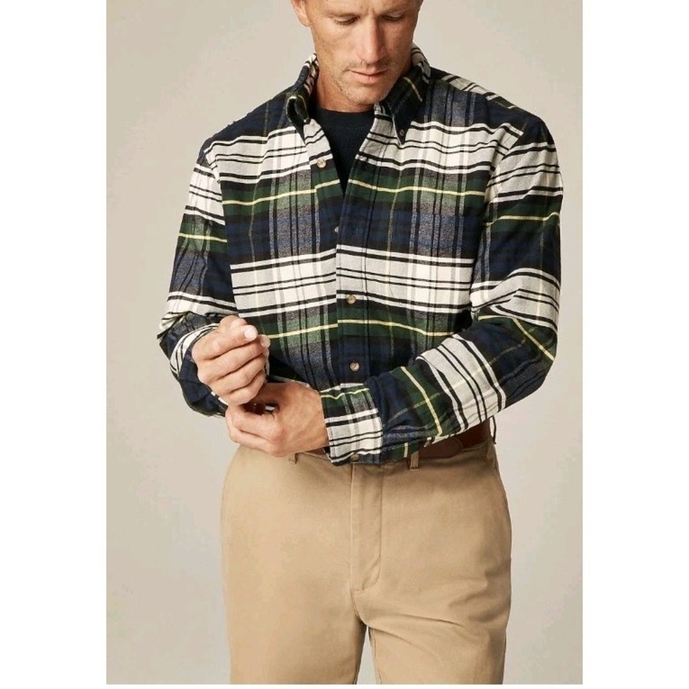 New J Crew Double Faced Brushed Cotton Button Up Plaid Shirt Size L Outdoors